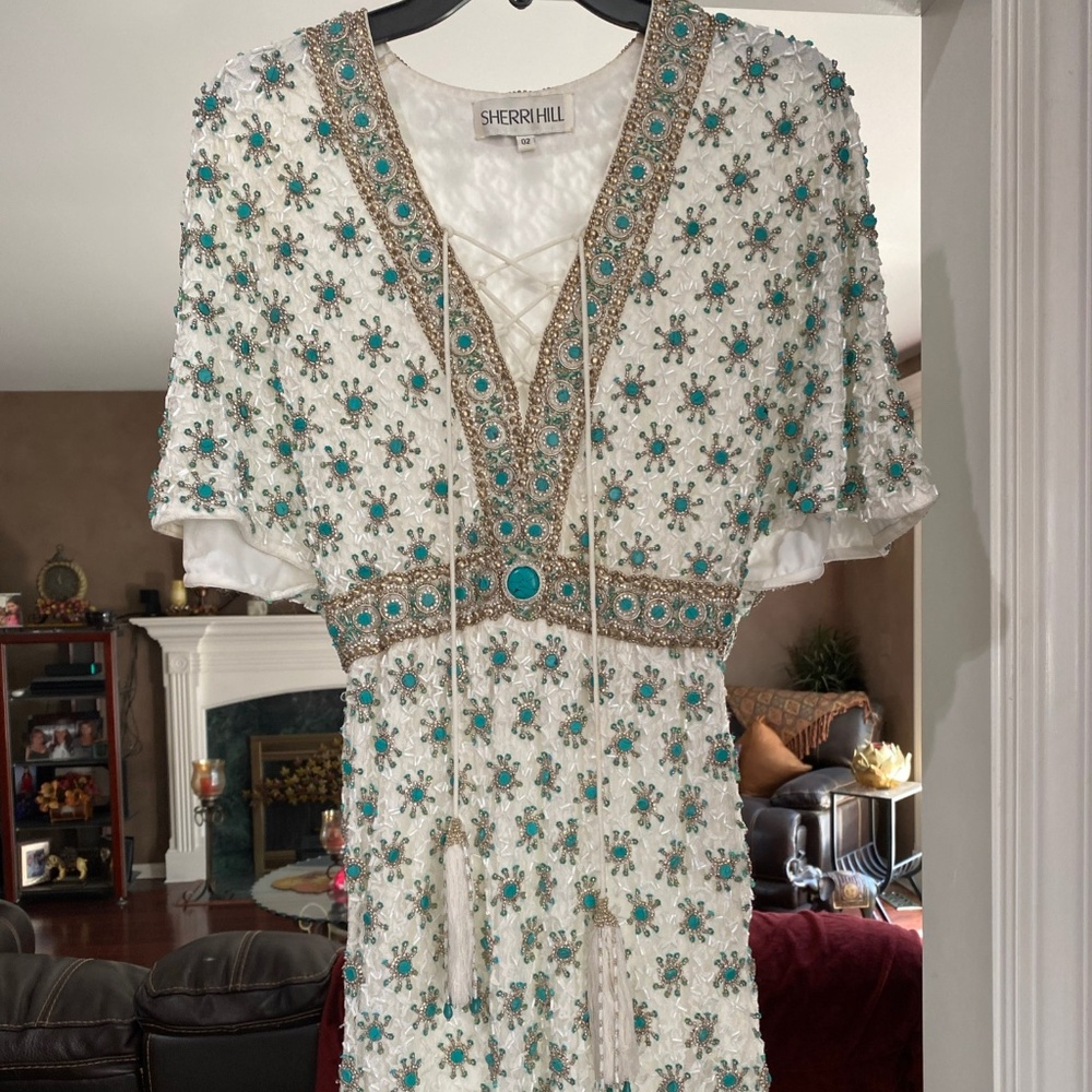 Sherri Hill WHITE fully beaded dress size 2 WESTERN HOMECOMING